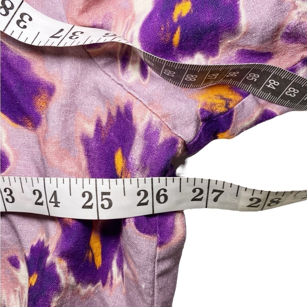 Open Edit Purple Floral Cropped Button Down Short Sleeve Women's Top - Picture 9 of 13
